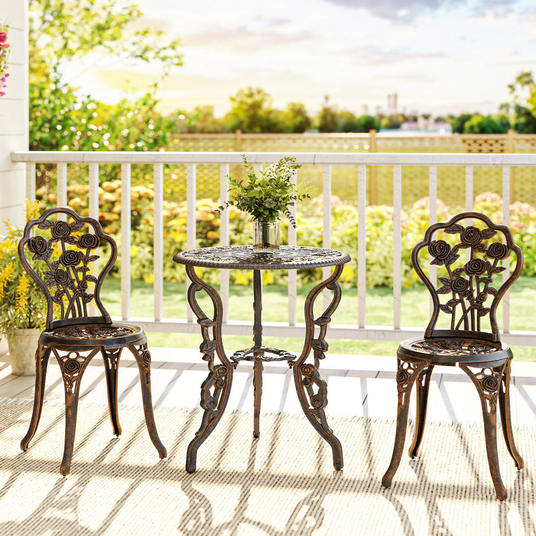 Astoria Grand Outsunny Garden Bistro Set 3 Piece Outdoor with Umbrella Hole Brown Tone Brown 2