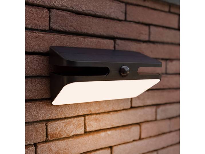 LUTEC LED-Solar-Außenwandlampe AERO, schwarz, 21 cm, Sensor, IP54 AERO, schwarz, Aluminium, Modern, Wandleuchte außen