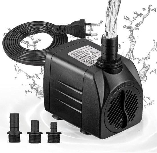 REAQUE Mini waterpomp voor vijverdecoratie, stille werking, 1800 l/u, Zwart