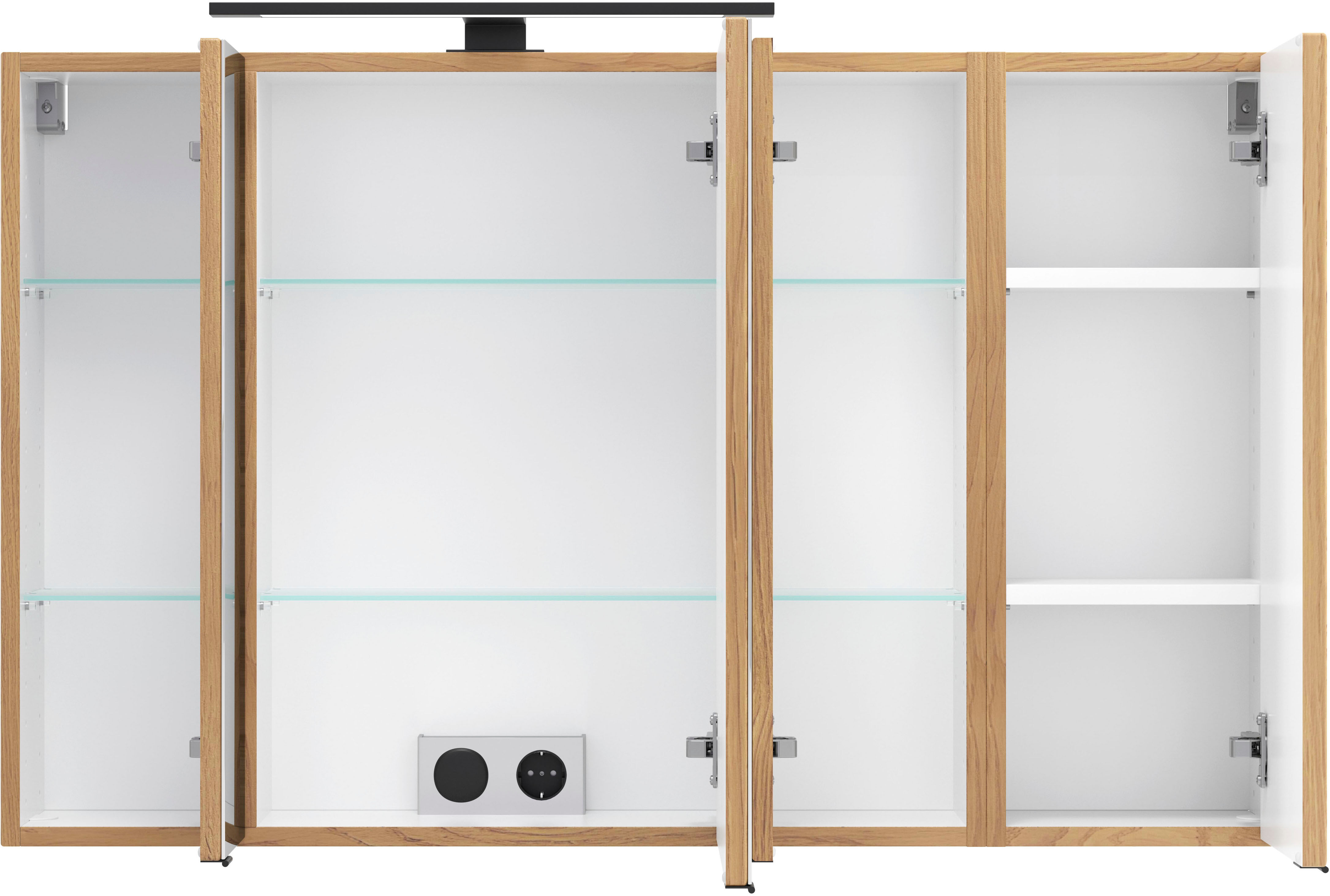 Spiegelschrank WELLTIME "MAILAND, gedämpfte Scharniere, LED-Aufbauleuchte", braun (wildeiche), B:105cm H:64cm T:20cm, MDF, Schränke, Spiegelschrank, Wildeiche, LED-Aufbauleuchte, gedämpfte Scharniere