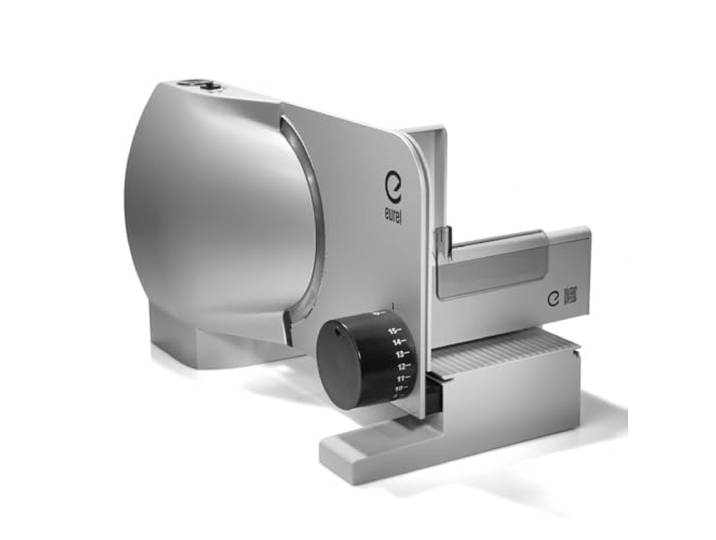 EUREL RS74 Allesschneider Elektrisch Silber Brotschneidemaschine, Edelstahlklinge & Geschwindigkeitsregelung, 0–15 mm, EcoDrive 80W Gleichstrommotor