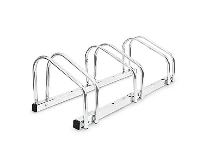 Relaxdays 4x Râteliers 3 vélos Acier chromé Fixation sol mur Support de rangement bicyclettes\, argenté