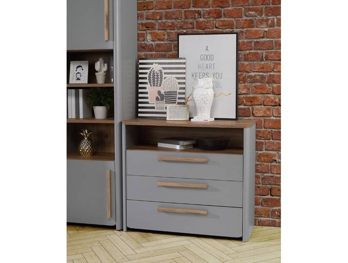 FORTE Schubkastenkommode in Grau / Catania Eiche - 98,9x85,9x41,3 (BxHxT)