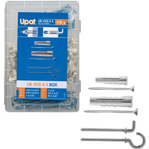 Upat Schrauben-Dübel-Set 542959, UB UVD II S, Universaldübel, Schrauben und Haken, 118-teilig, 50 Stück
