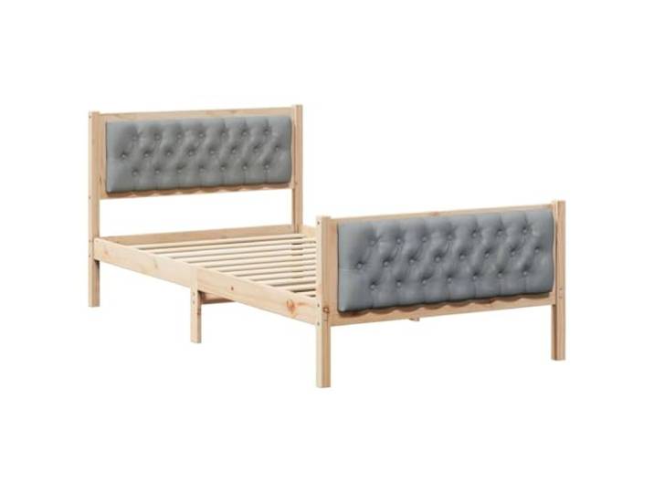 PUGYNBK Bettgestell mit Kopfteil, hellgrau, 100 x 200 cm Kiefer massiv, Polyester bezogen, feste Lamellen, quadratische Beine, minimalistisches Design