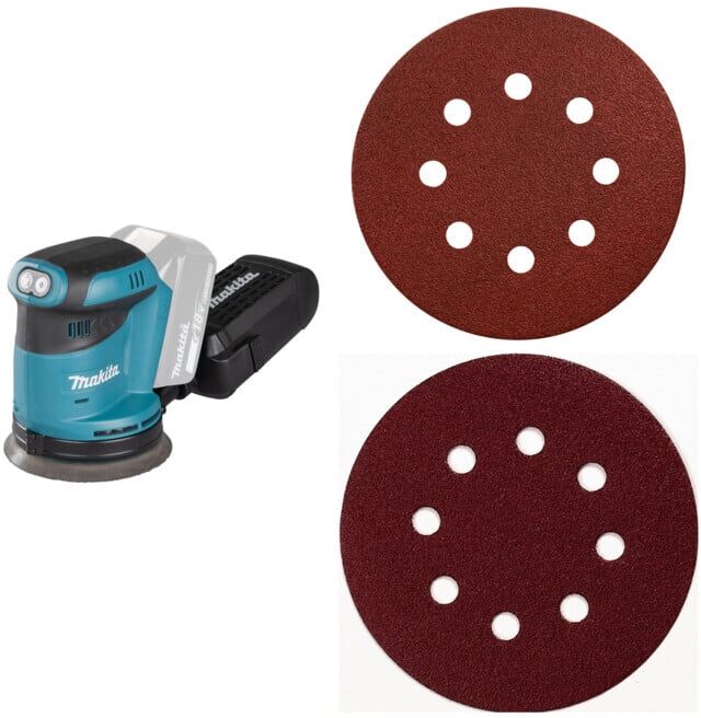 Set Makita Akku-Exzenterschleifer DBO180Z Solo-Version + Schleifpapier Klett...