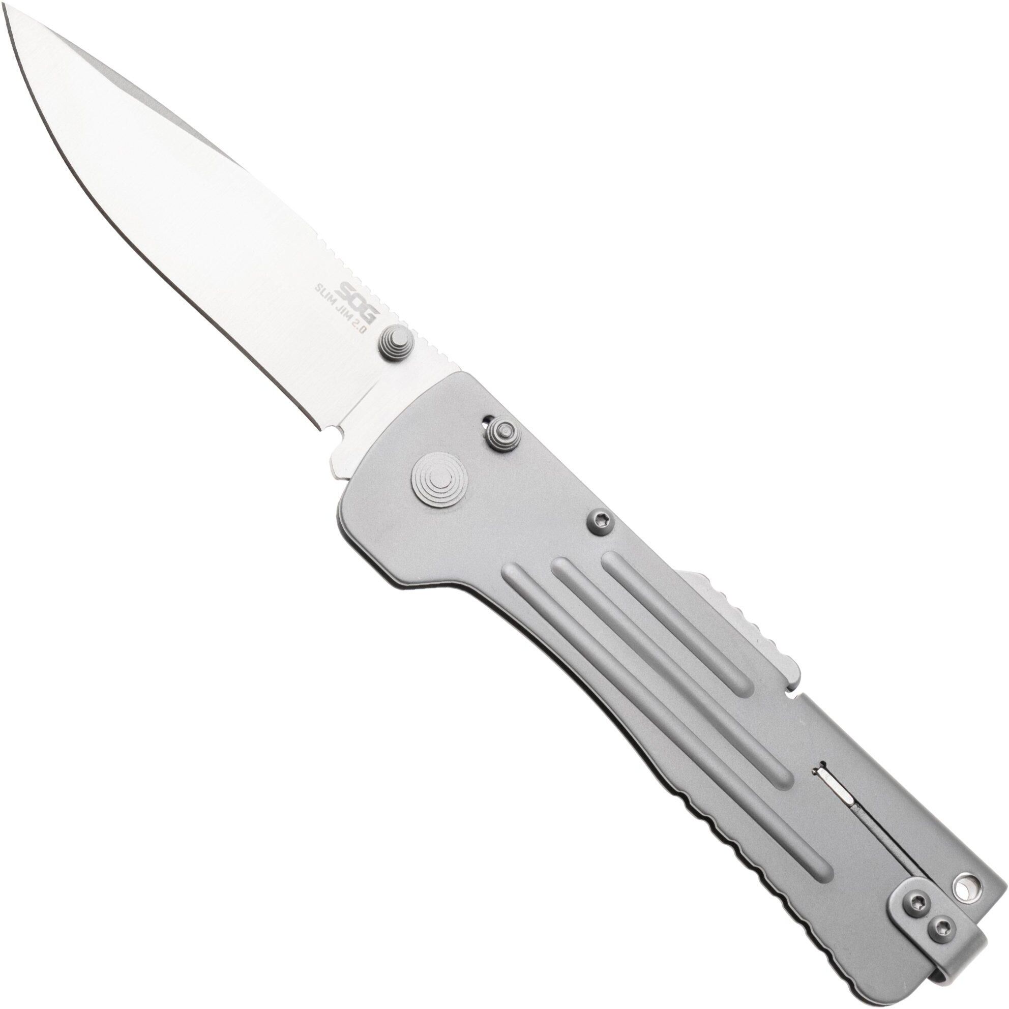 SOG SlimJim 2.0 SJ41-CP Satin Blade, Bead Blasted Stainless Handle, coltello da tasca assistito