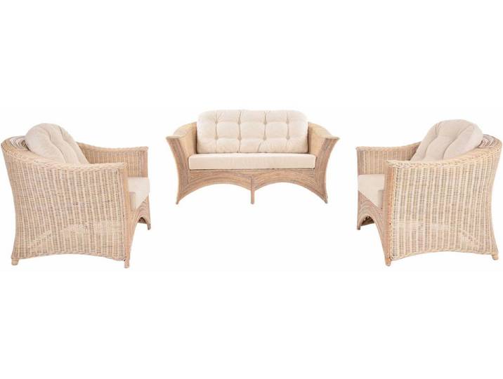 Krines Home Sitzgruppe Rattan Gruppe Cohiba Wintergarten Garnitur Wohnzimmer Sitzgruppe, (3-tlg., 2x Sessel, 1x 2-Sitzer-Sofa), Sitzgruppe Rattanset Rattangruppe Rattanmöbel