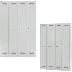 BISLEY Garderobenschrank Light abschließbar mit Belüftungslöchern, Hutboden, Handtuchhalter, Kleiderstange & 3 Haken - Spind mit Schloss in lichtgrau
