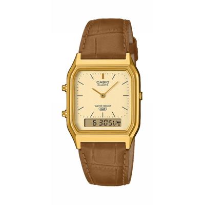 Chronograph CASIO VINTAGE, braun, goldfarben, gelbgoldfarben, Armbanduhren, Damen, goldfarben, Chronograph, Quarzuhr, Armbanduhr, Damenuhr, Herrenuhr, Lederarmband, analog