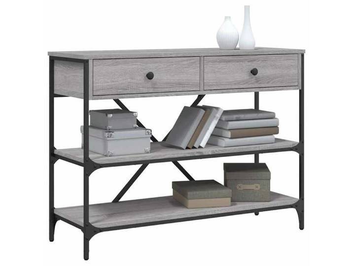 Grand Table d'Appoint Gris - Table console - Console D'ENTREE avec tiroirs et étagères gris - Bois d'ingénierie 918 11