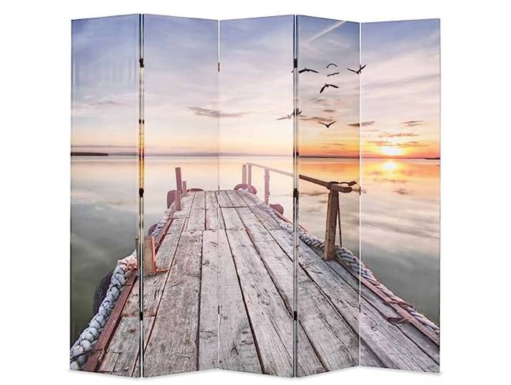 Trennwand, faltbar, aus Holz und Leinwand, 200 x 170 cm, Motiv: See au au Vielseitiger Raumteiler für Schlafzimmer, Wohnzimmer, Büro, kompakte Aufbewahrung, beruhigende Atmosphäre, waschbare Leinwand