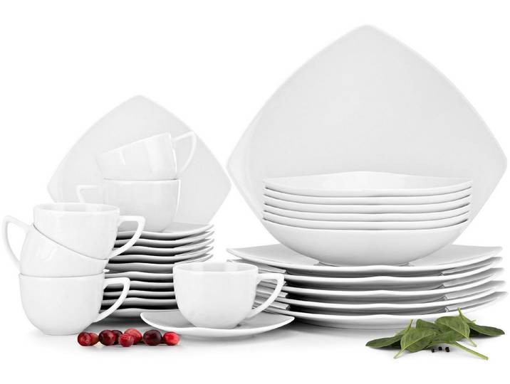 KONSIMO® Kombiservice CARLINA Tafelservice Kaffeeservice (30-tlg), 6 Personen, Porzellan, Spulmachinen- und Mikrowellengeeignet, quadratisch
