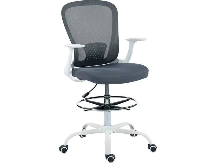 HOMCOM Chaise bureau ergonomique avec repose-pieds ajustable et accoudoirs relevables\, chaise de dessin à dossier en maille\, hauteur réglable\, accoudoirs hauts\, pivotante 360°\, gris