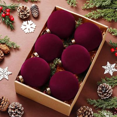 Uplift Treasures Velvet Flocked Christmas Ball Ornaments Set 5cm red (6pcs)