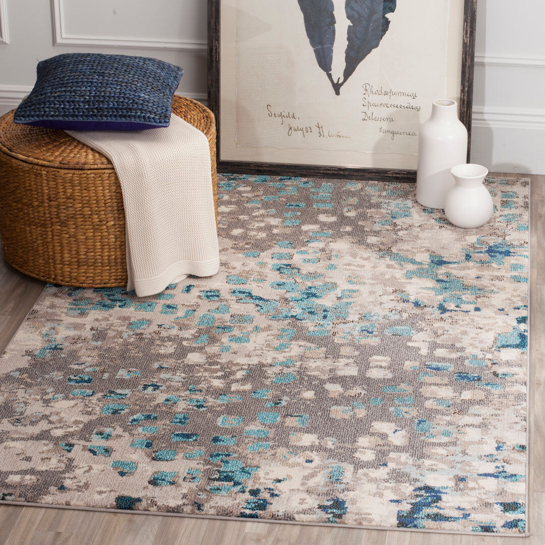 Borough Wharf Medellin Rectangle Abstract Area Rug Blue;Gray Rectangle 201 x 279 cm