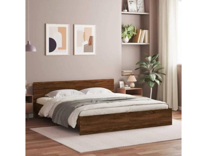 RJPLMFV Bettgestell, 200 x 200 cm, Eiche, Braun, ohne Matratze Feuchtigkeitsbeständiges Holz, Kopfteil zur Unterstützung des Rückens, inklusive Latten, Lattenrost