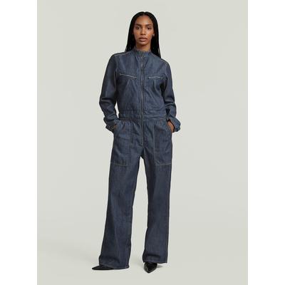 Jumpsuit G-STAR "Flight Long Sleeve Jumpsuit", Damen, Gr. S, Normalgrößen, rinsed, Obermaterial: 100% Baumwolle, Overalls Jumpsuit