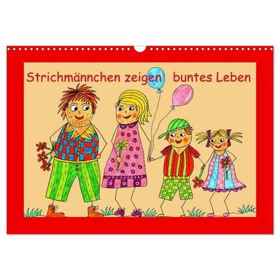 Strichmännchen zeigen buntes Leben (Wandkalender 2027 DIN A3 quer), CALVENDO Monatskalender