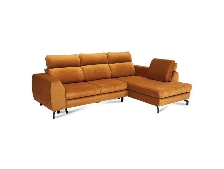 Canapé d'angle Droit ANTE - 5 places - Convertible avec Coffre - Velours Doux Hydrofuge - Moutarde