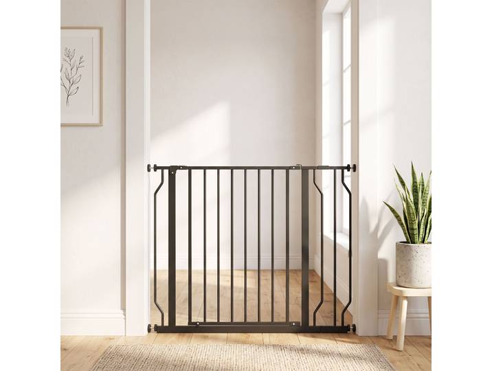 PawHut Barrière Extensible Chiens 75-95 cm Acier Noir