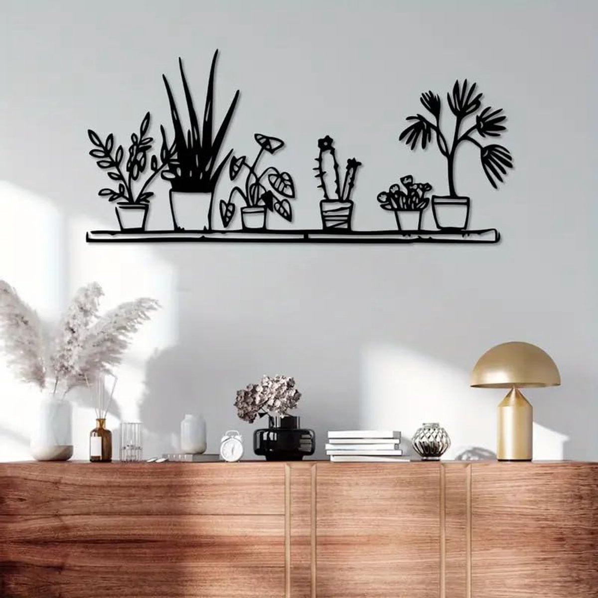 Ibenzoa Strakke Metalen Bloemenwanddecoratie met Vasen, Moderne Hangende Wandkunst