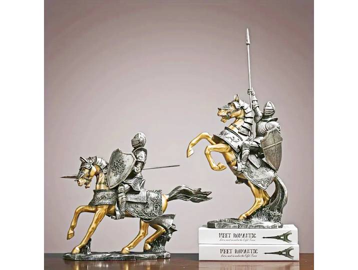 Ensemble de Sculpture de chevalier médiéval européen, Statue de cheval en résine blindée, décoration artistique de bureau à domicile à collectionner