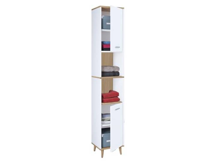 VCM Badmöbel Hochschrank Weiß/Honig-Eiche 32x28x181 cm Badezimmerschrank