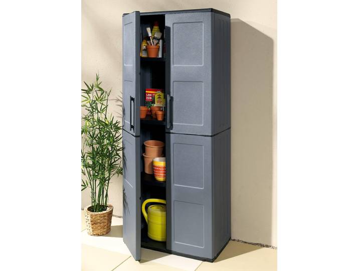 Gartenschrank mit soliden Stahlscharnieren, Grau, groß