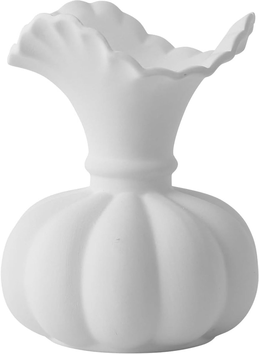 SnelShoppen Wit Keramisch Pompoen Vaasje - Minimalistisch Boho Bloemenvaas voor Pampasgras en Decoratie
