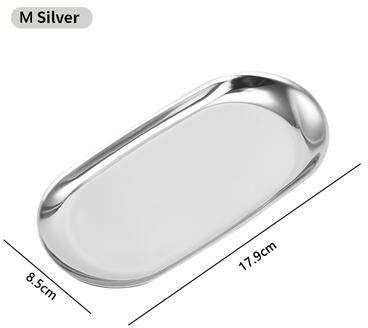 The Handy Homestead Stainless Steel Oval Tray: Jewelry & Cosmetic Storage, Fruit Dessert & Snack Plate Organizer Color: Silver S