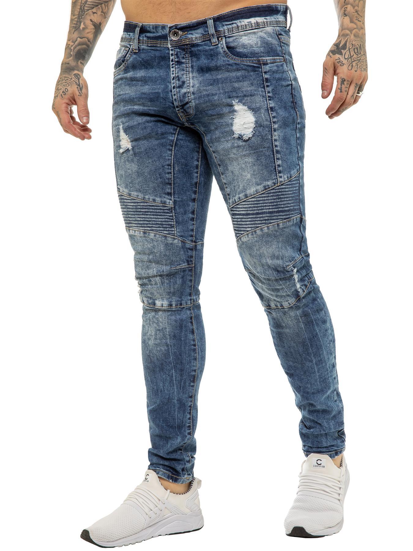 Enzo | Herren Skinny Stretch Biker Denim Jeans - Blau