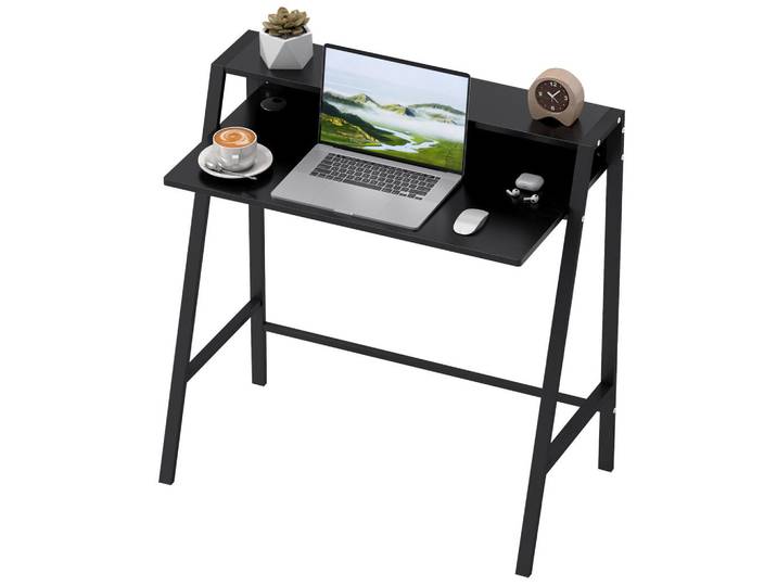 Gisaae Computertisch mit Ablage und Metallgestell 84x45x85 cm, Schwarz, 84x85x45 cm, Büromöbel, Schreibtische, Computertische