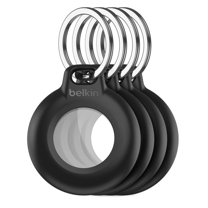 Belkin wasserfester Secure Holder mit Schlüsselanhänger für Apple AirTag, schwarz (4er Pack) MSC015BTBK