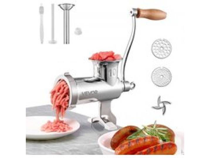 VEVOR manuelle Fleischmühle, alle Teile Edelstahl, handbetriebene Fleischmahlmaschine mit Tischklemme, 2 Schleifplatten & Wurstfüller, ideal für Zuhause Küche Restaurant Metzgergeschäft