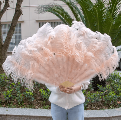 Inspire Picks Luxury Ostrich Feather Folding Fan Large Burlesque Dance & Stage Performance Fan (100130cm) champagne 100cm 1pcs