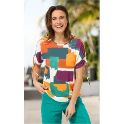 Viskose-Mix-Shirt in Druck petrol in Größe 36/38 von DW-Shop, Petrol, 36/38