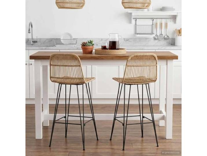 FMPGJLYH 2er Set Barhocker, Rattan Stahl Stuhl, 44x55x109 cm, Braun Wetterfestes Material, Integrierte Fußstütze, Modernes Design