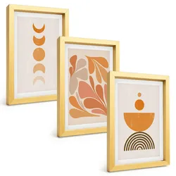 BILDER SET 3er Set - 20x30 cm Goldrahmen - Abstrakte orange Formen