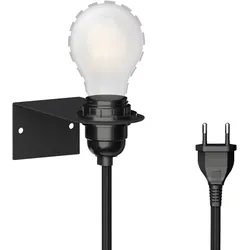 ledscom.de Wandleuchte mit LEKA Textilkabel E27, schwarz, 3 m