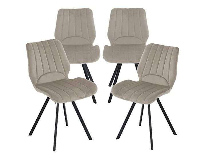 TRISENS Esszimmerstühle Küchenstuhl Polsterstuhl Design Stuhl mit Rückenlehne, mit Sitzfläche aus Samt, Gestell aus Metall, Farbe:Taupe, Menge:4 St.