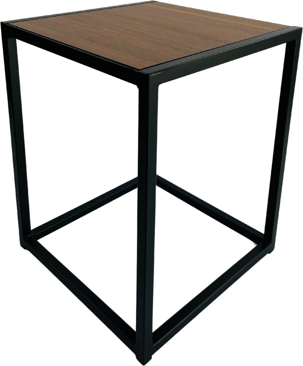 MYOP Interiors Bijzettafel Walnoot Zwart Metaal B/D/H: 39 x 39 x 49 cm