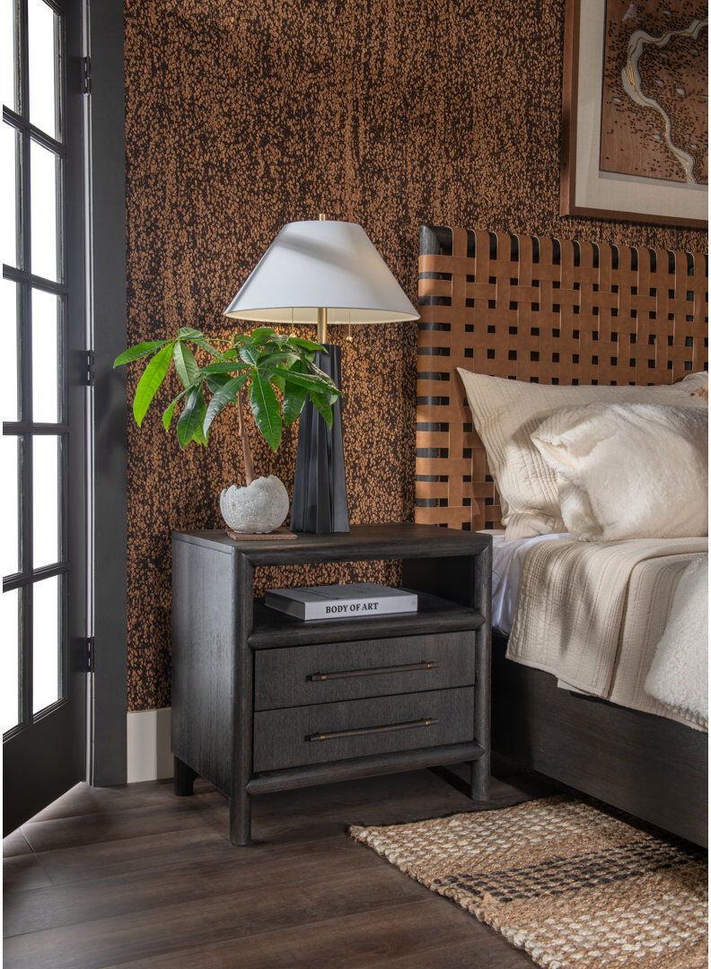 Blue Elephant Colleen 2 Drawer Bedside Table Basalt Grey 66cm H X 71.1cm W X 43.2cm D
