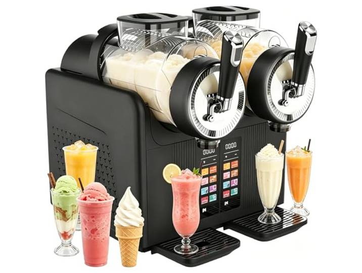 AUTUMFLATGAO Slush EIS Maschine für Zuhause, 2-in-1 Slushie Maschine und Eismaschine, Softeismaschine mit 2×2L Doppeltank, Touchdisplay, 6 Programme für kalte Getränke, Milchshakes und Partys Black