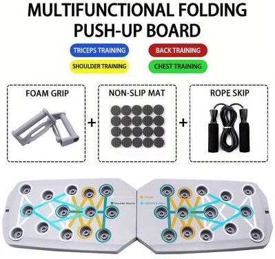 Uplift Essentials Push Up Board Set Portable Multifunctional Foldable Fitness System grey Board With Rope Skip