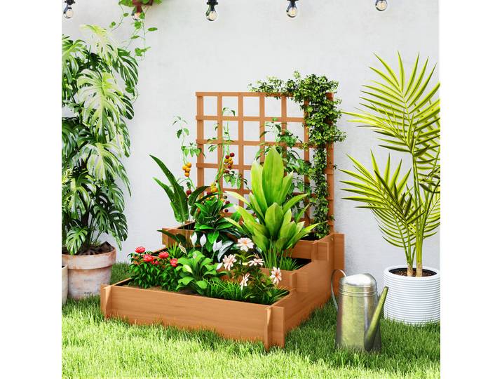 Outsunny Jardinière 3 Niveaux avec Treillis 95x95x110 cm Bois