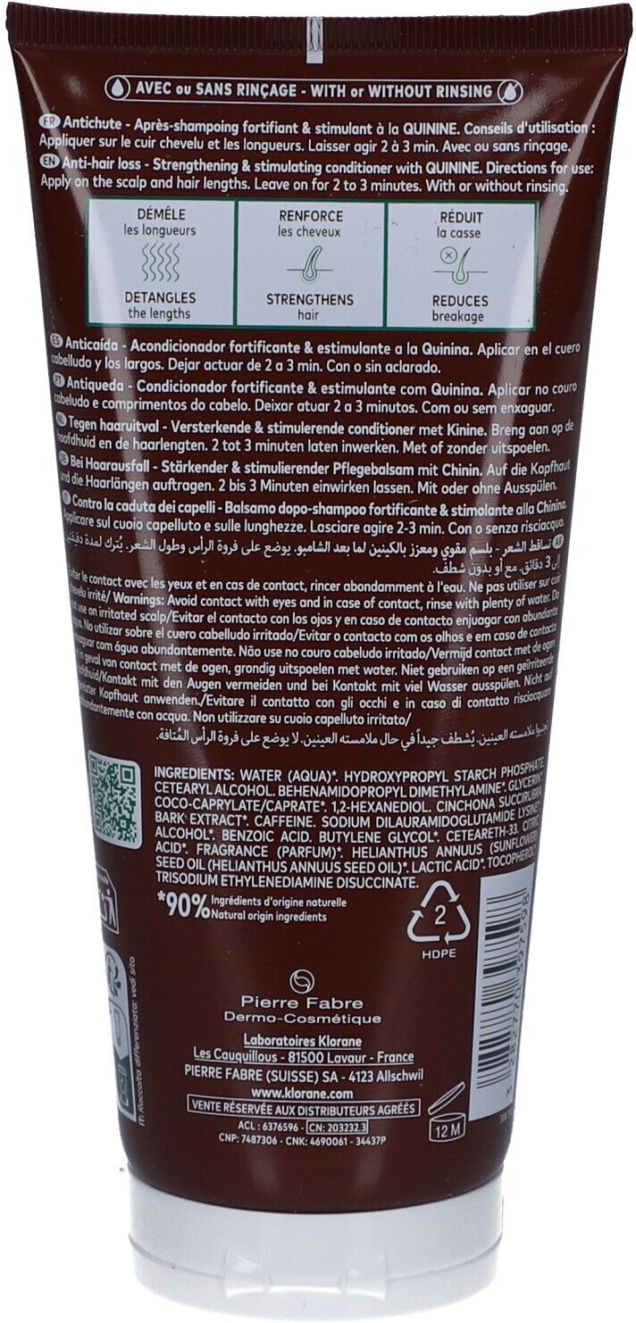 Klorane Kinine Versterkende En Stimulerende Conditioner Tegen Haaruitval, Futloos Haar, Ha 200 ml Shampoo