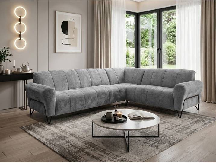 Beautysofa Ecksofa mit Metallbeine in Schwarz VOLARE L, ohne Schlaffunktion, mit höchstem Sitzkomfort