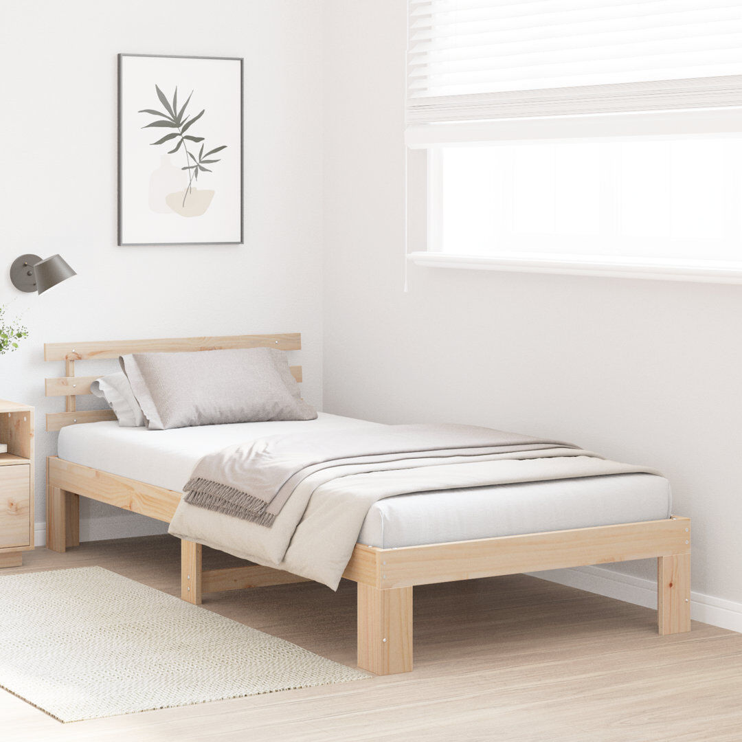 17 Stories Bed Frame with Headboard Solid Pine Wood Natural Small Single (2'6)