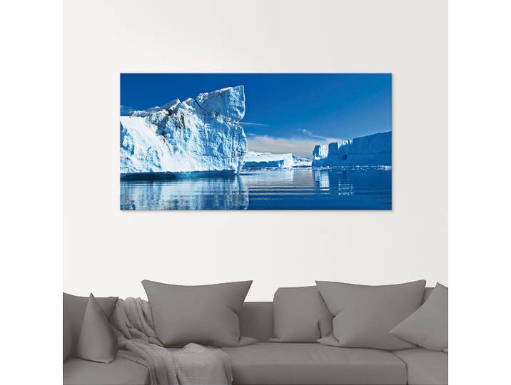 Glasbild ARTLAND Eisberge - Diskobucht - Grönland , blau (farbe bild(er): blau), B:80cm H:60cm, Bilder, Glasbild, in verschiedenen Grössen